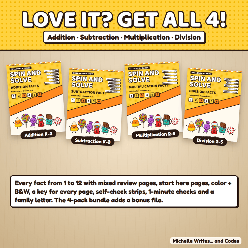 Love it? Get all 4: the Addition, Subtraction, Multiplication and Division pack covers.
